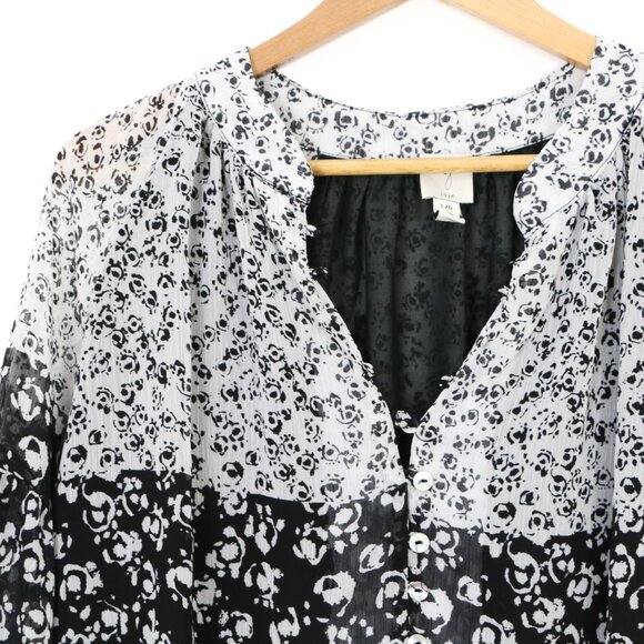 *Joie Black White Floral Chiffon Light Weight Peasant Top Puff Sleeves Blouse - Picture 4 of 8
